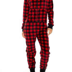 Fleece Plaid Pajama Jumpsuit
