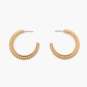 Etched Faux Pearl Hoop Earrings