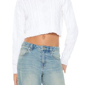Cropped Cable Knit Sweater
