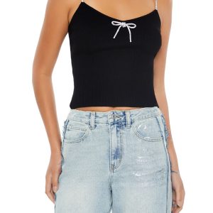 Sweater-Knit Metallic Bow Cami