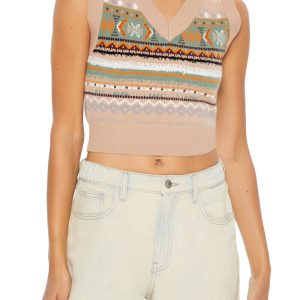 Geo Print Cropped Sweater Vest