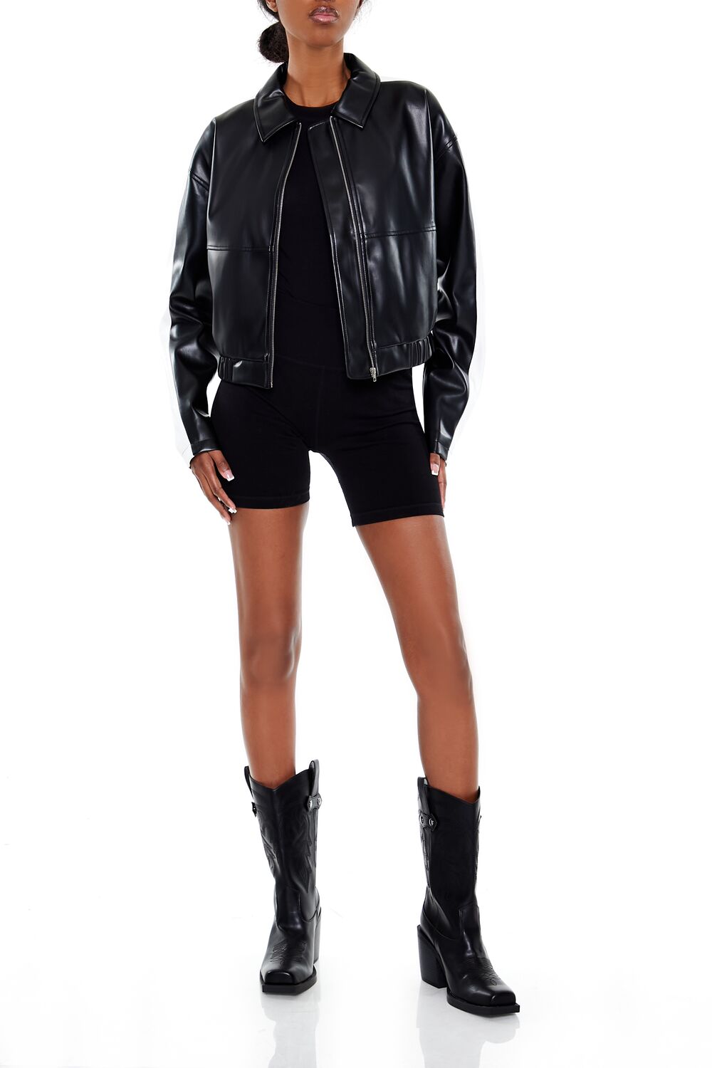 Cropped Colorblock Moto Jacket - Image 2