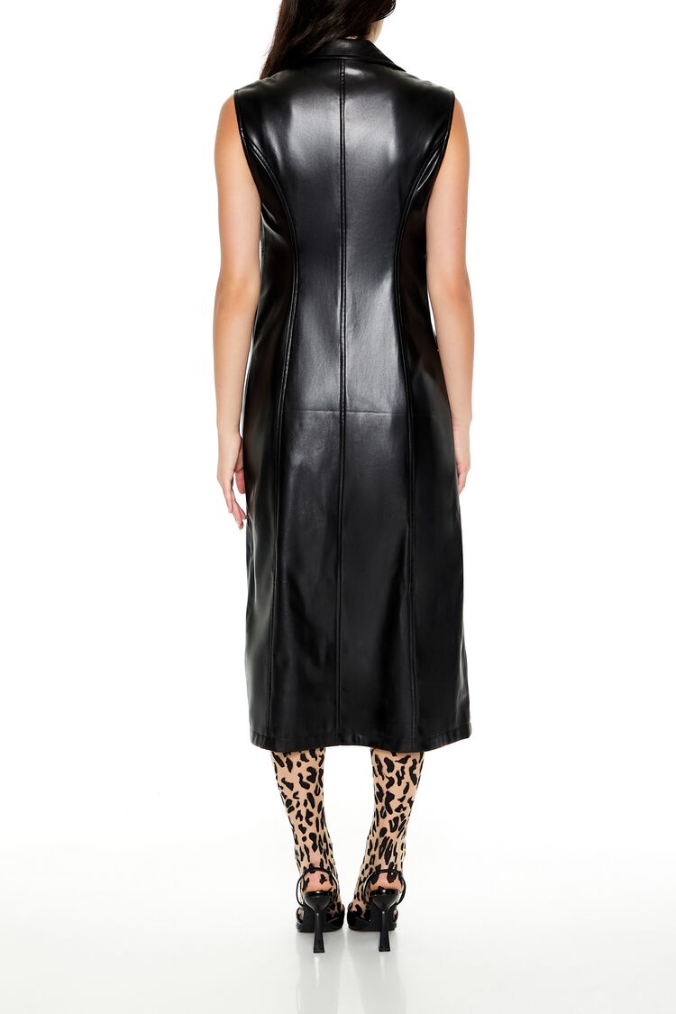 Notched Faux Leather Longline Vest - Image 4