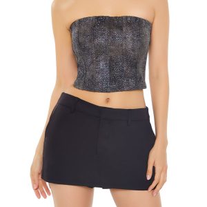 Rhinestone Faux Leather Tube Top