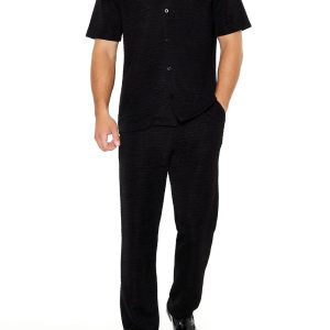 Textured Slim-Fit Straight Pants