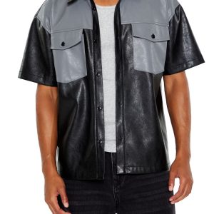 Faux Leather Colorblock Shirt