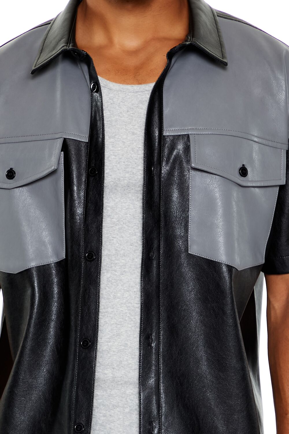 Faux Leather Colorblock Shirt - Image 3