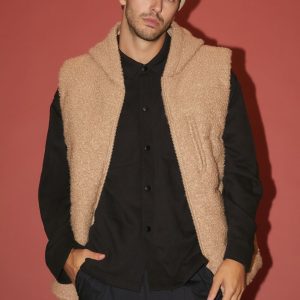 Hooded Faux Shearling Vest