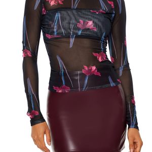 Sheer Floral Print Mesh Top