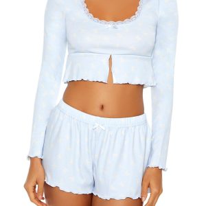 Bow Print Flounce Pajama Crop Top