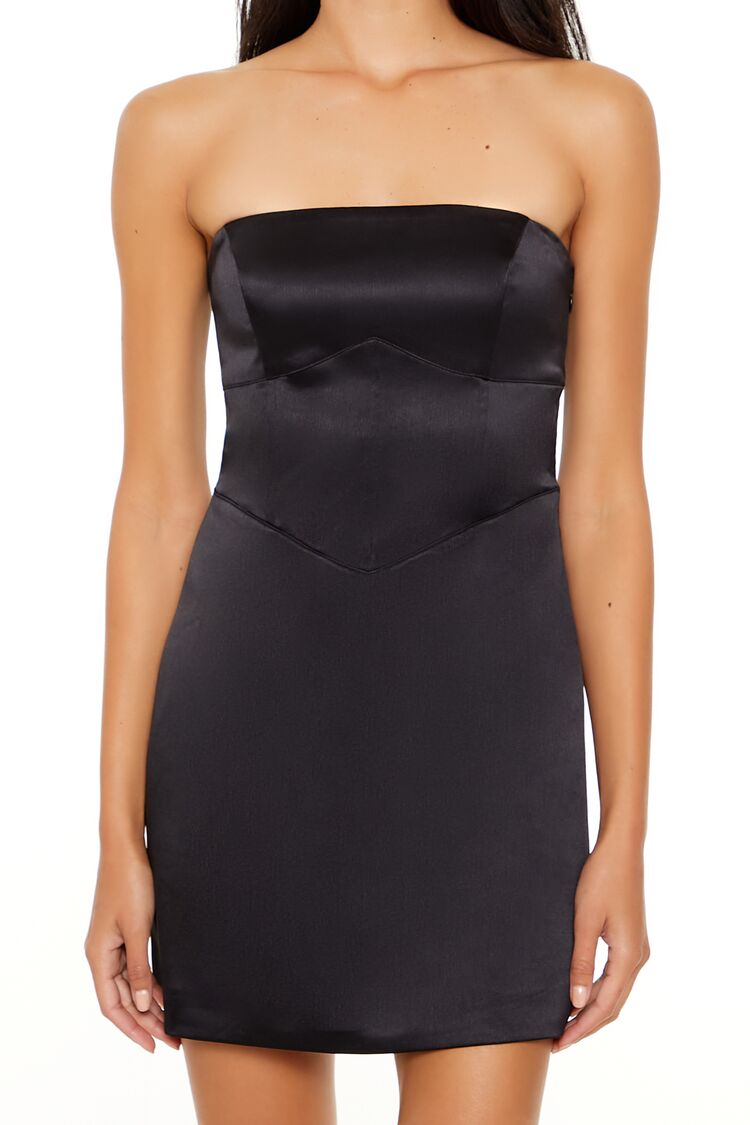 Strapless Satin Lace-Up Mini Dress - Image 5