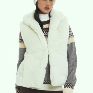 Notched Faux Fur Vest