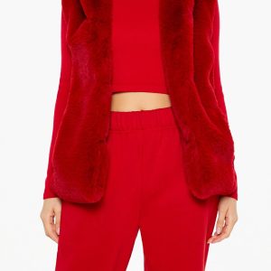 Notched Faux Fur Vest