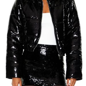 Sequin Zip-Up Puffer Jacket