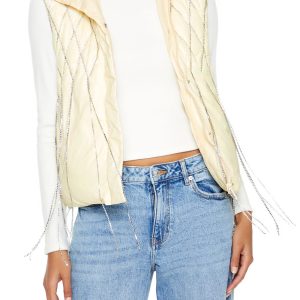 Quilted Rhinestone Fringe Vest