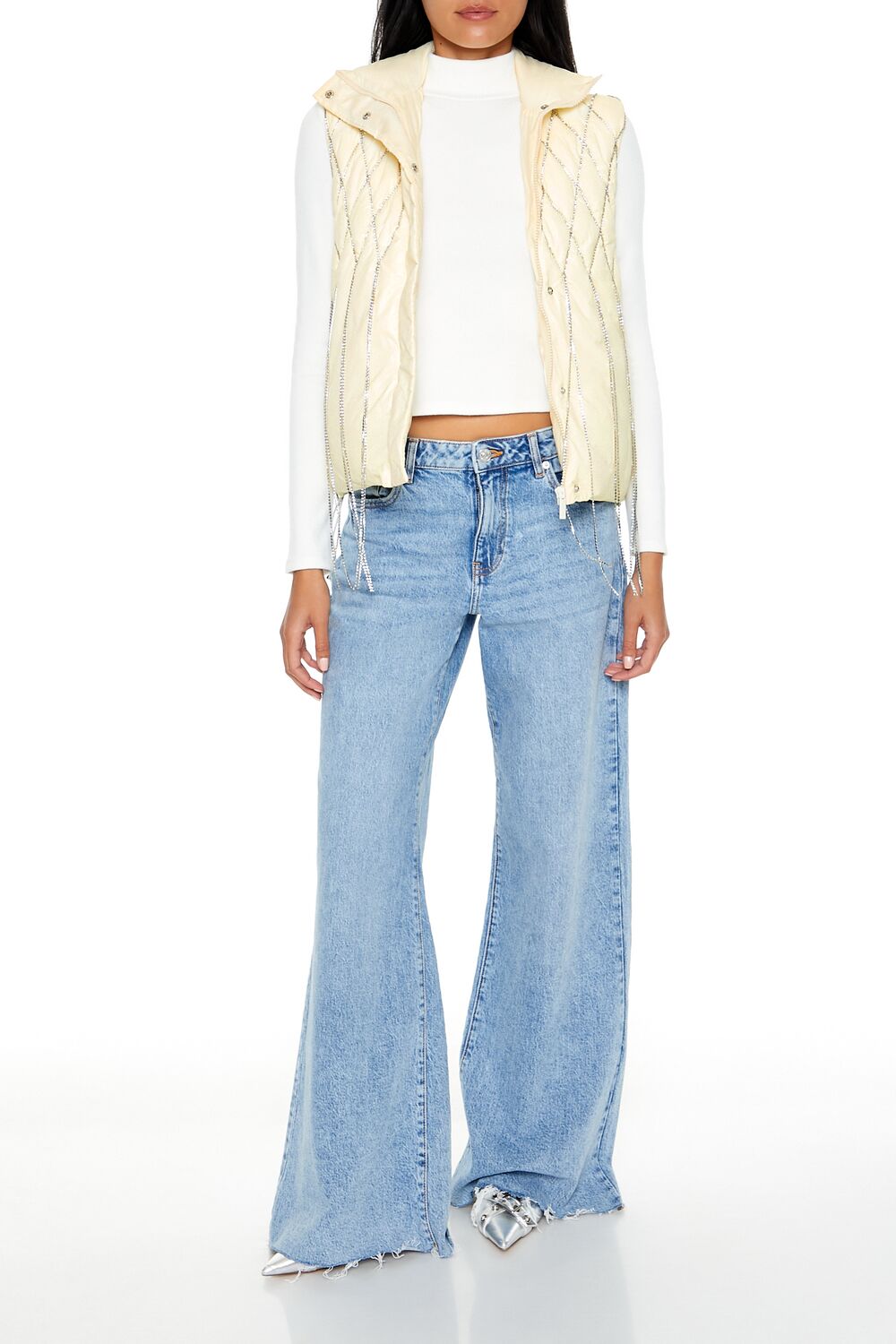 Quilted Rhinestone Fringe Vest - Image 2