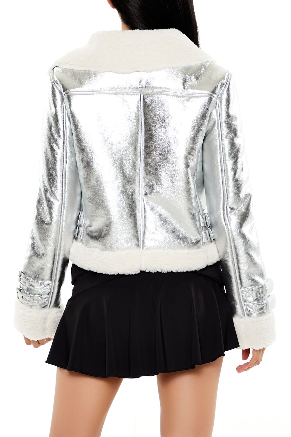 Metallic Cropped Moto Jacket - Image 5