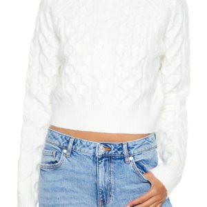 Cropped Cable Knit Turtleneck Sweater