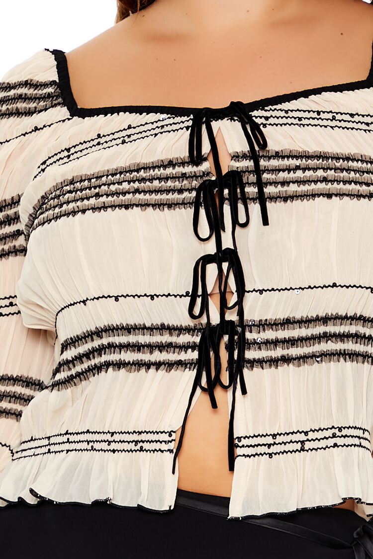 Plus Size Striped Tie-Front Top - Image 3