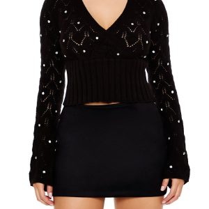 Rhinestone Cropped Sweater