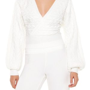 Peasant-Sleeve Cable Knit Sweater