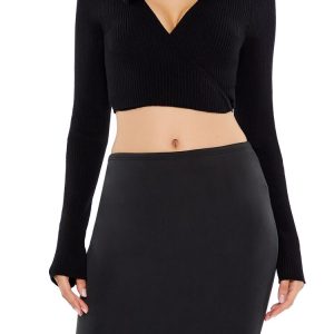 Faux Fur Sweater-Knit Wrap Top