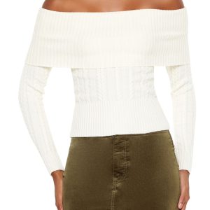 Cable Knit Off-the-Shoulder Sweater