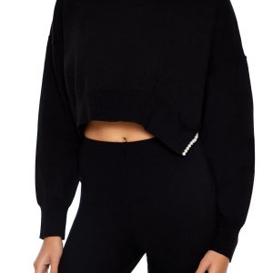 Faux Pearl-Trim Cropped Sweater