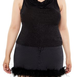 Plus Size Glitter Knit Cowl Tank Top