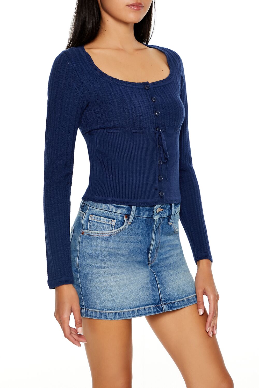 Tie-Front Pointelle Knit Sweater - Image 4