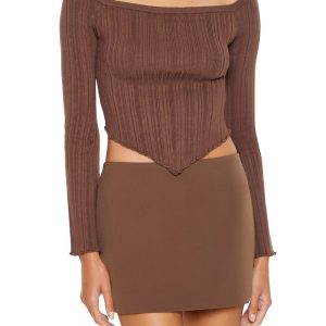 Off-the-Shoulder V-Hem Sweater