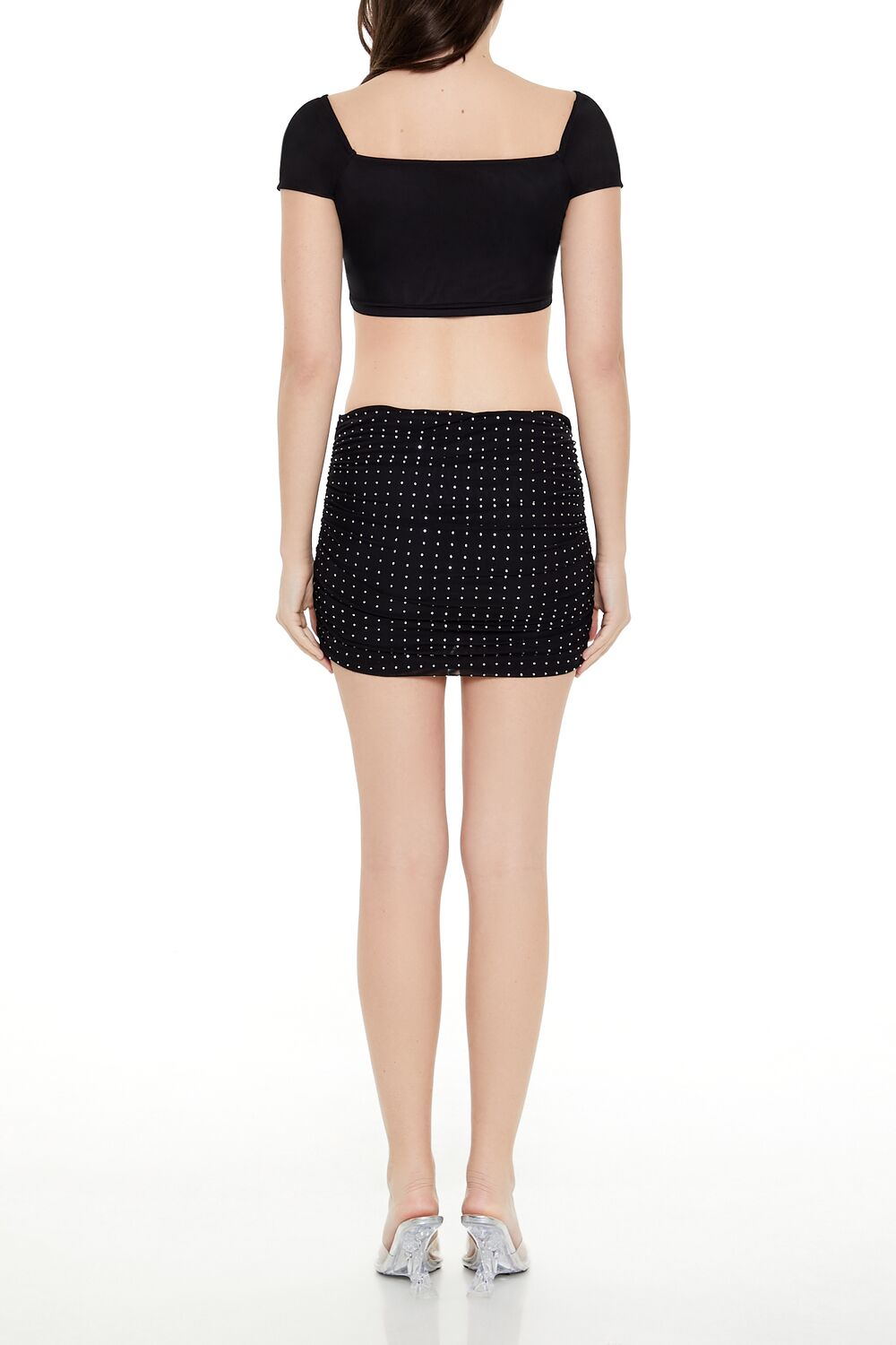 Ruched Rhinestone Mini Skirt - Image 4