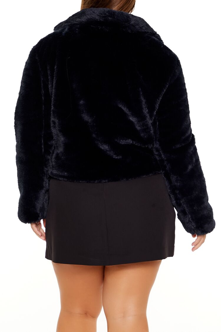 Plus Size Notched Faux Fur Coat - Image 5
