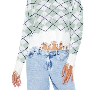 Cropped Argyle Sweater