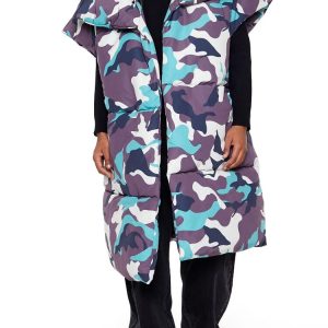 Camo Print Longline Puffer Vest