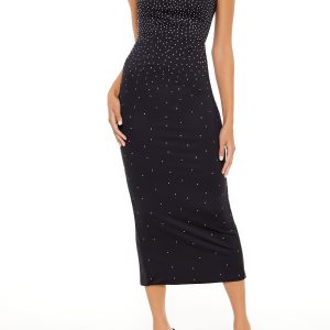 Contour Sculpt Rhinestone Midi Tube Dress