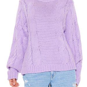 Ribbed-Trim Cable Knit Sweater