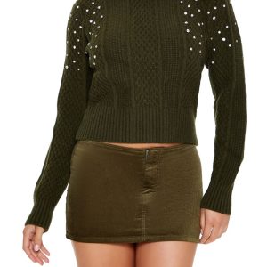 Faux Gem Cable Knit Sweater