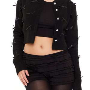 Bow & Faux Pearl Cardigan Sweater