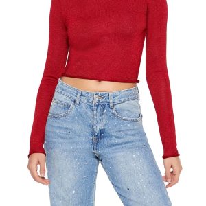 Glitter Knit Turtleneck Crop Top