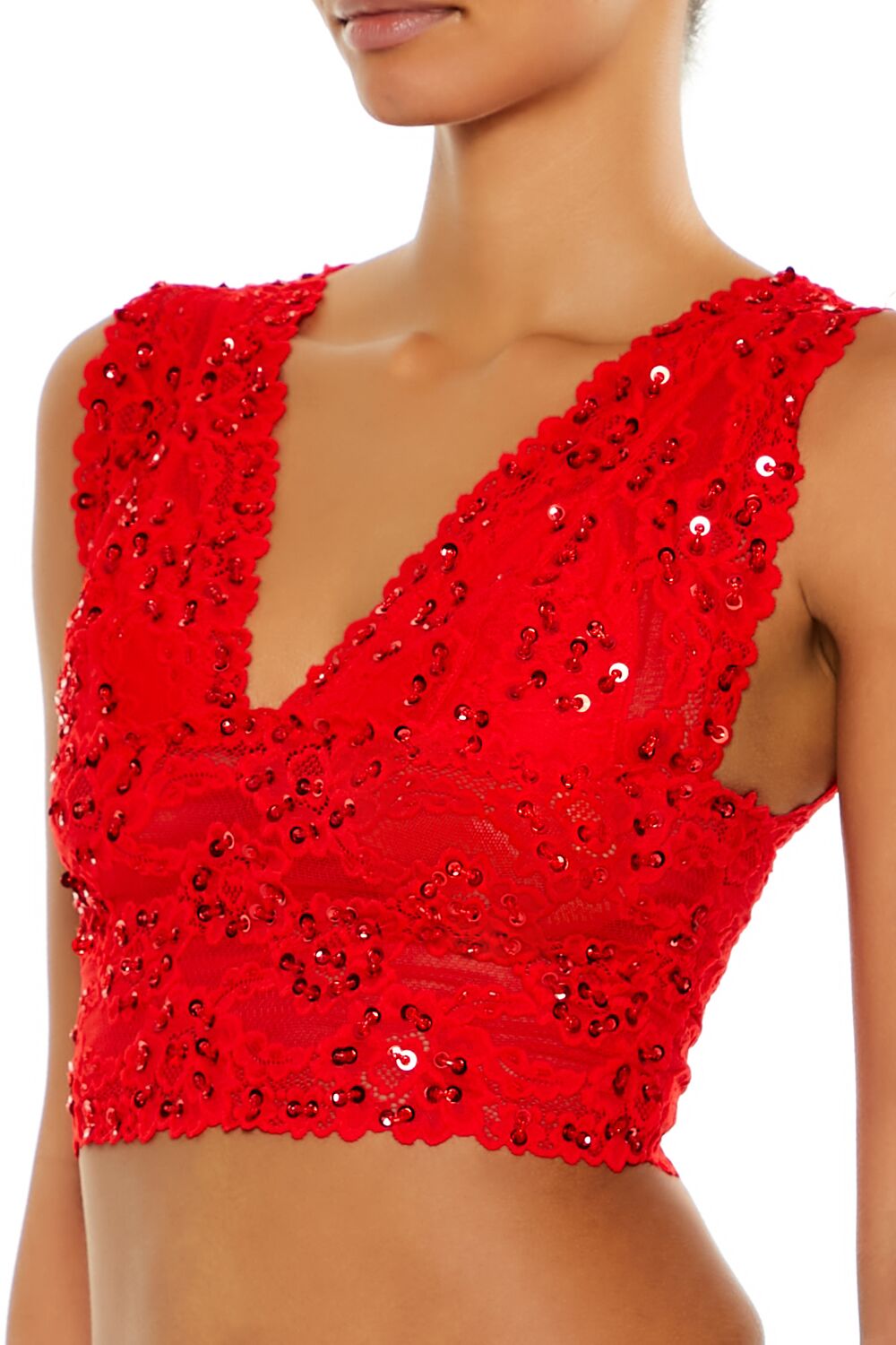 Sequin Lace Lingerie Crop Top - Image 3