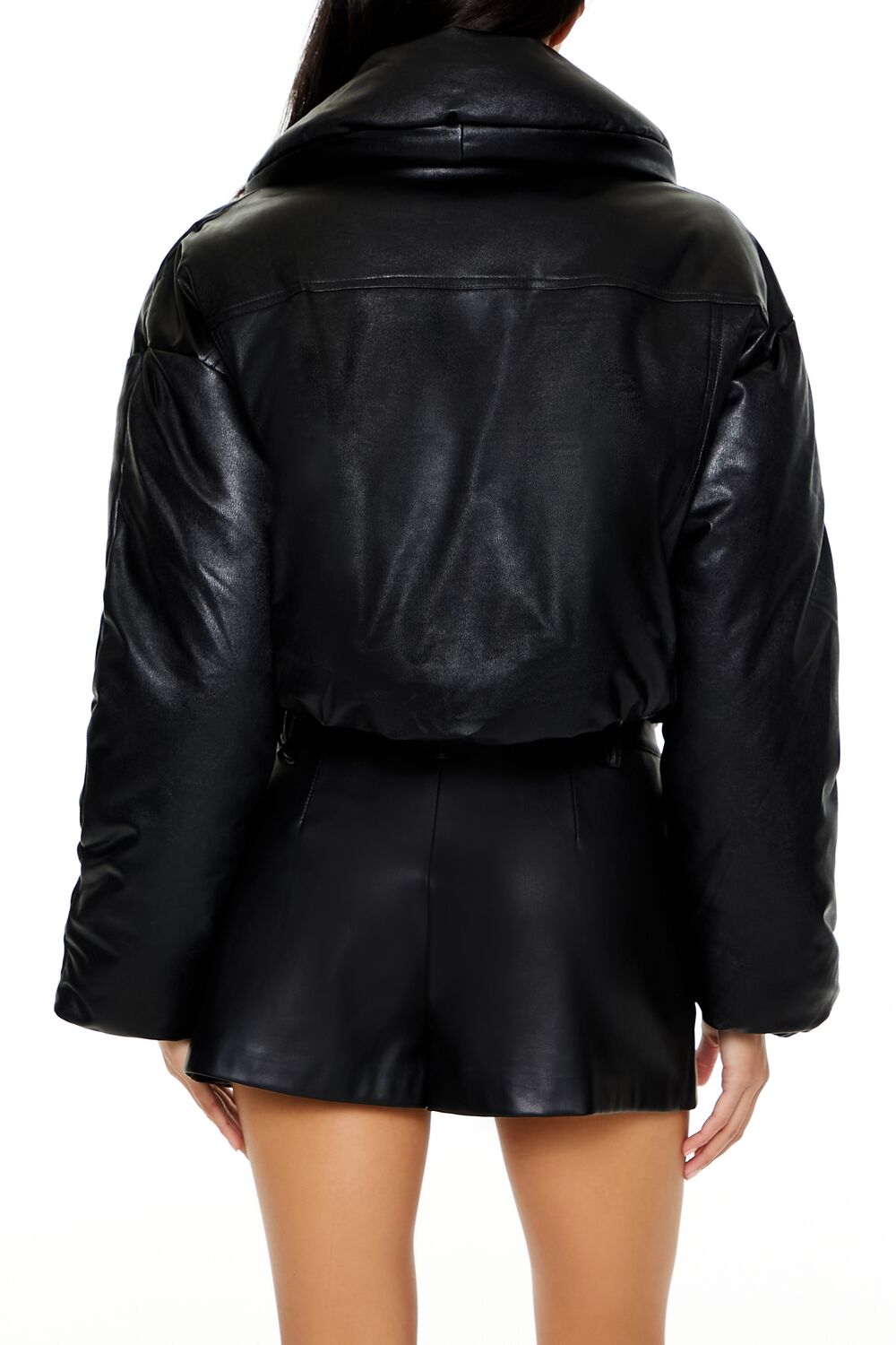 Faux Leather Cropped Puffer Jacket - Image 5