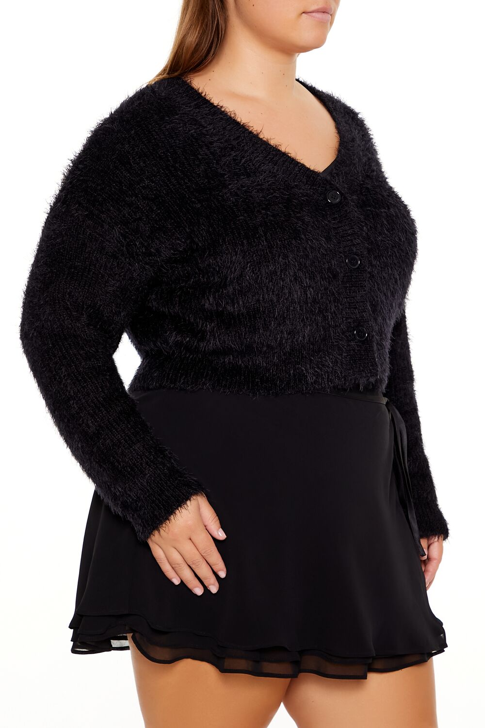 Plus Size Fuzzy Cardigan Sweater - Image 14