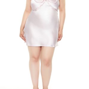 Plus Size Satin Bow Mini Slip Dress