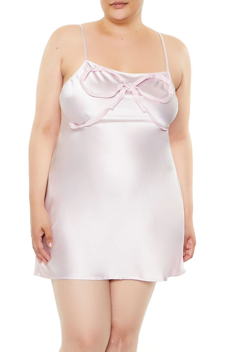 Plus Size Satin Bow Mini Slip Dress - Image 2