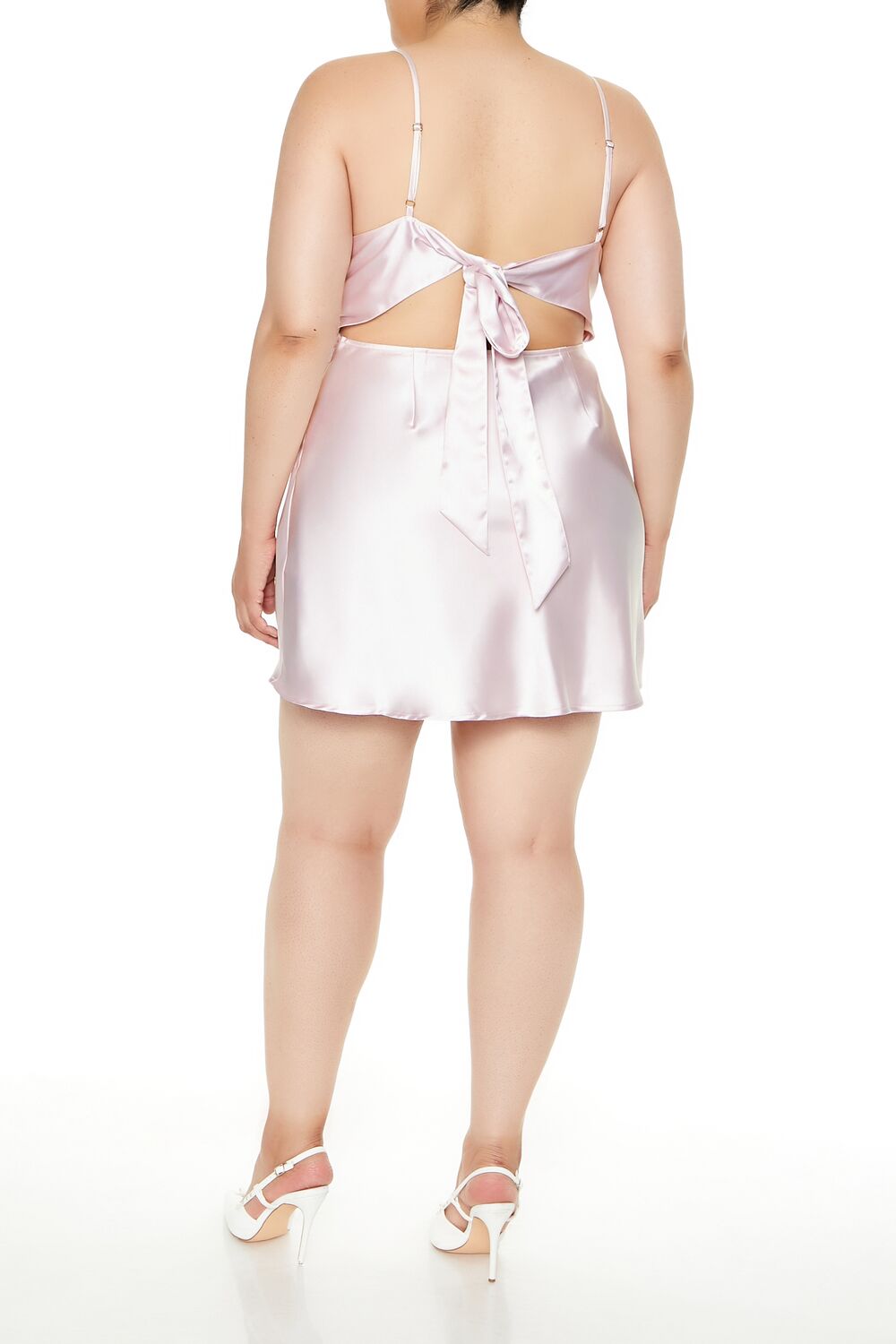 Plus Size Satin Bow Mini Slip Dress - Image 5