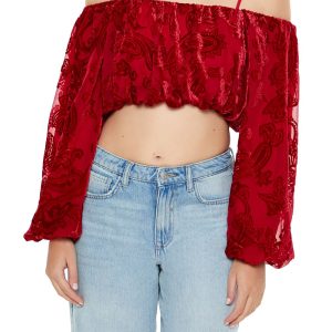 Paisley Open-Shoulder Crop Top