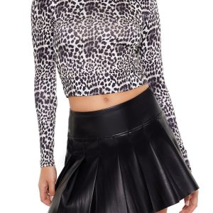Leopard Mock Neck Crop Top