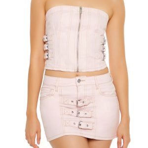 Strappy Zip-Front Cropped Tube Top