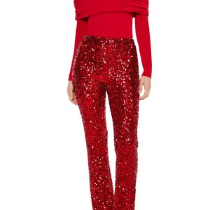 Sequin Mid-Rise Flare Pants